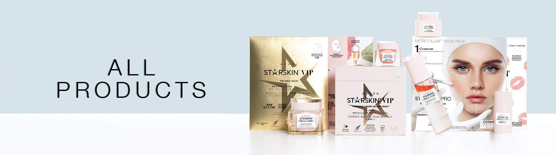 banner with the text: all products and an image of various starskin products 