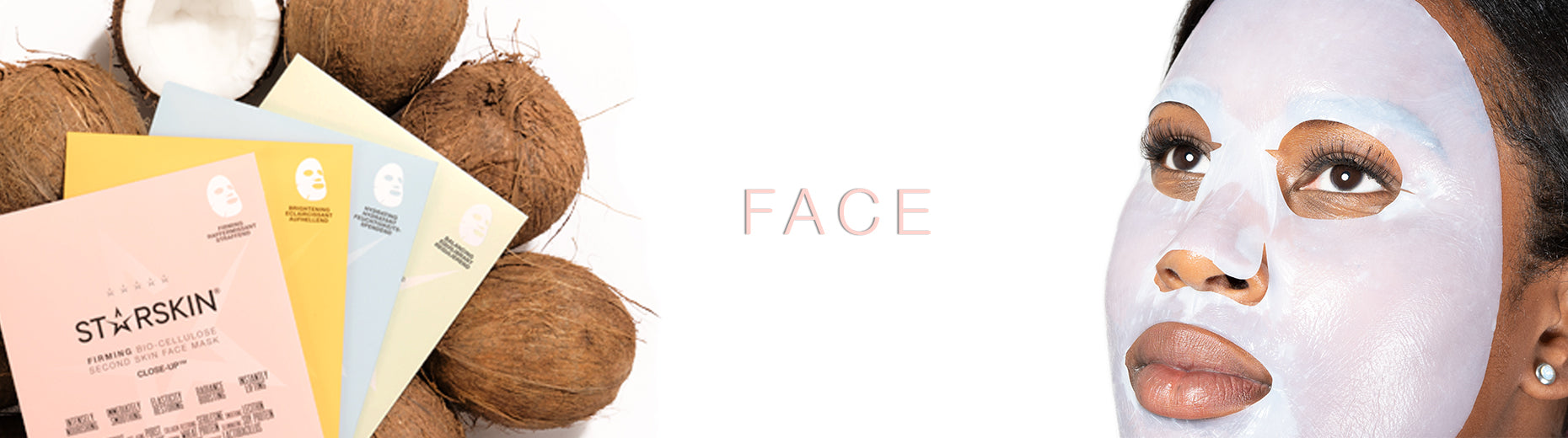 banner face coconuts with bio cellulose range model wearing face sheet mask
