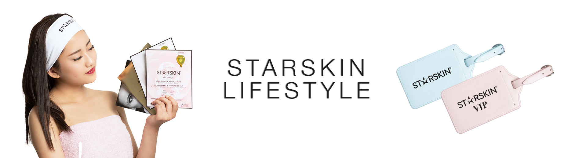 banner lifestyle showing model with starskin hairband and luggage tags