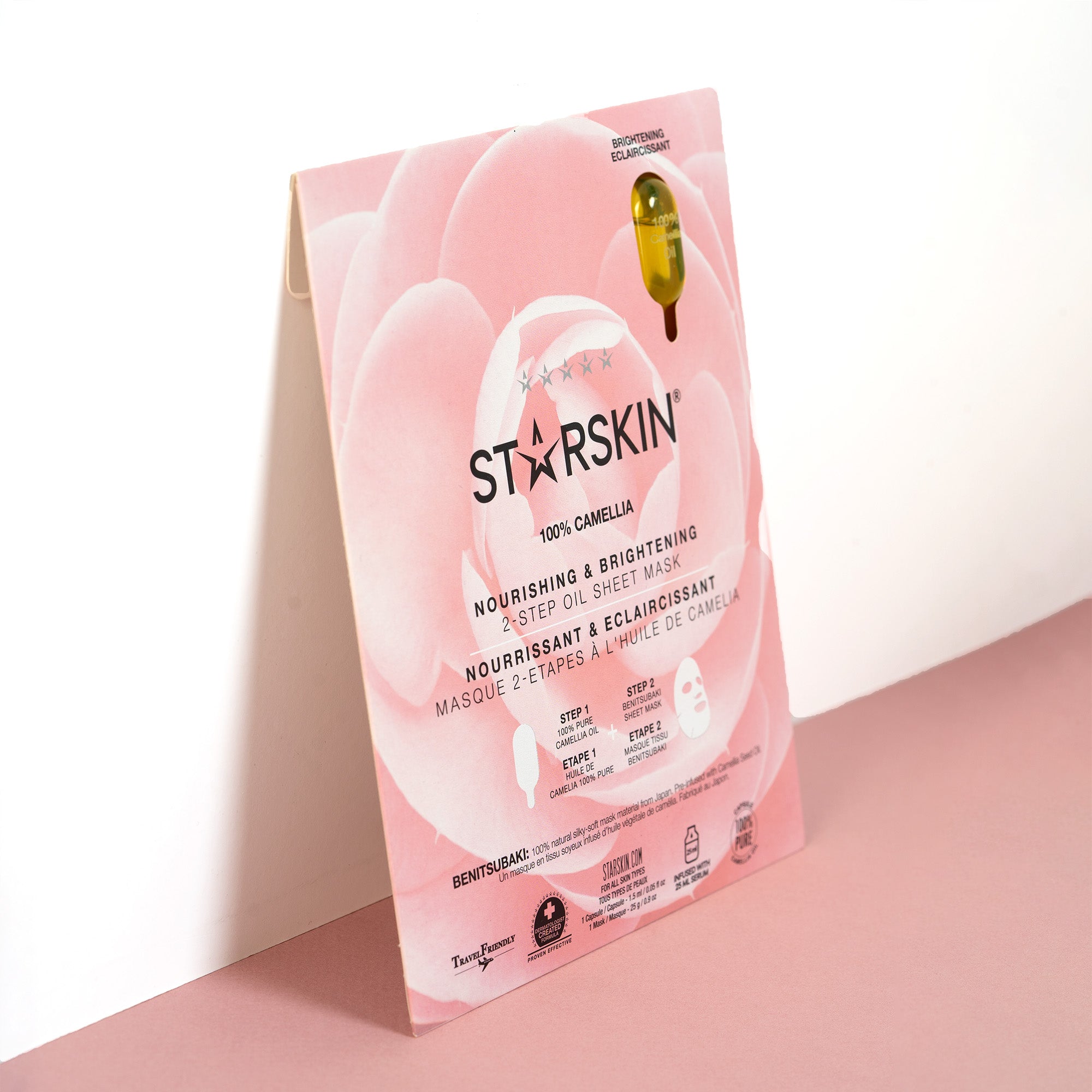 Product shot of starskins Camellia® face sheet leaning on a wall