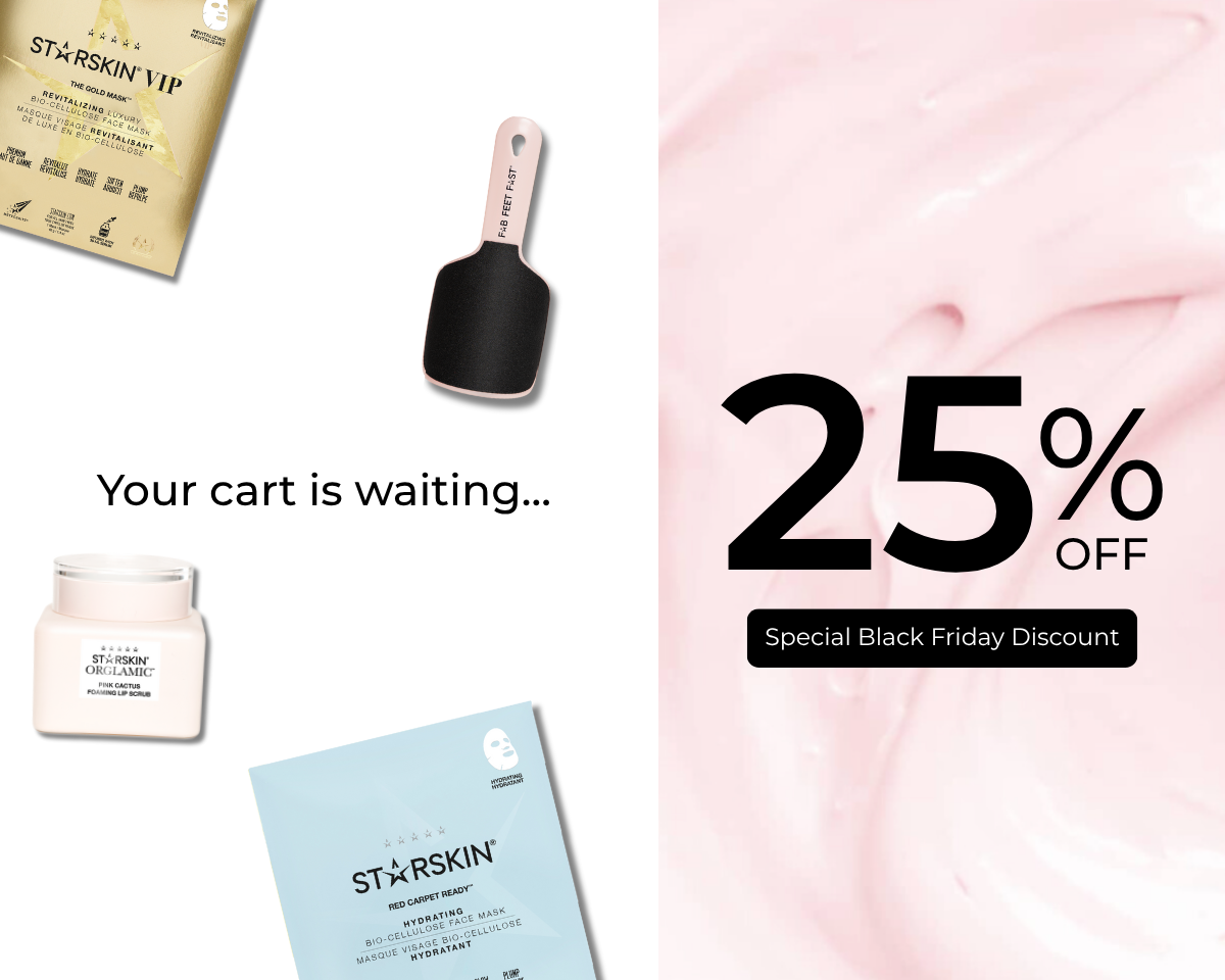 Special black friday discount. It says "your cart is waiting" 25% off. It shows some products of Starskin