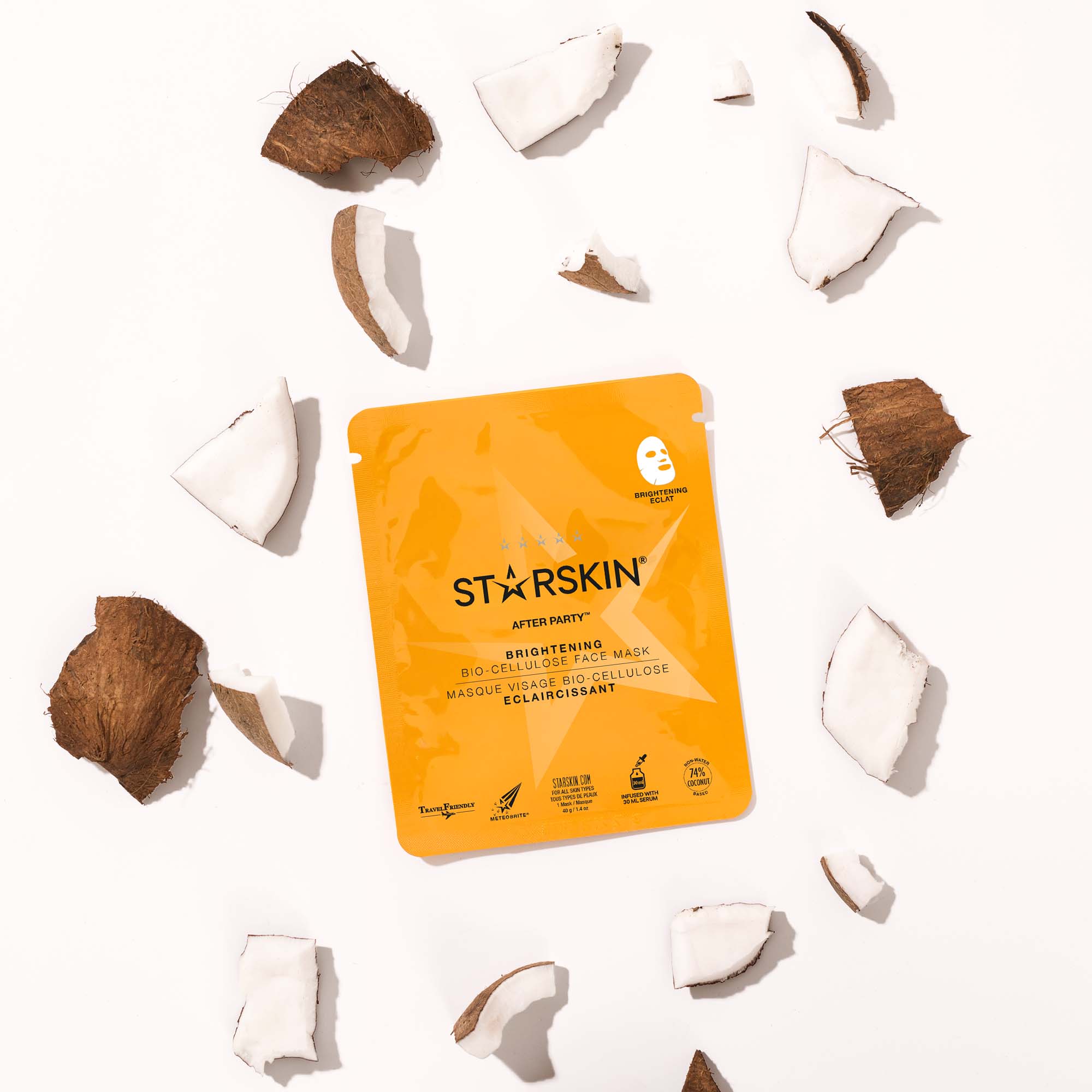 After Party® packaging from the product with parts of coconut shell around it