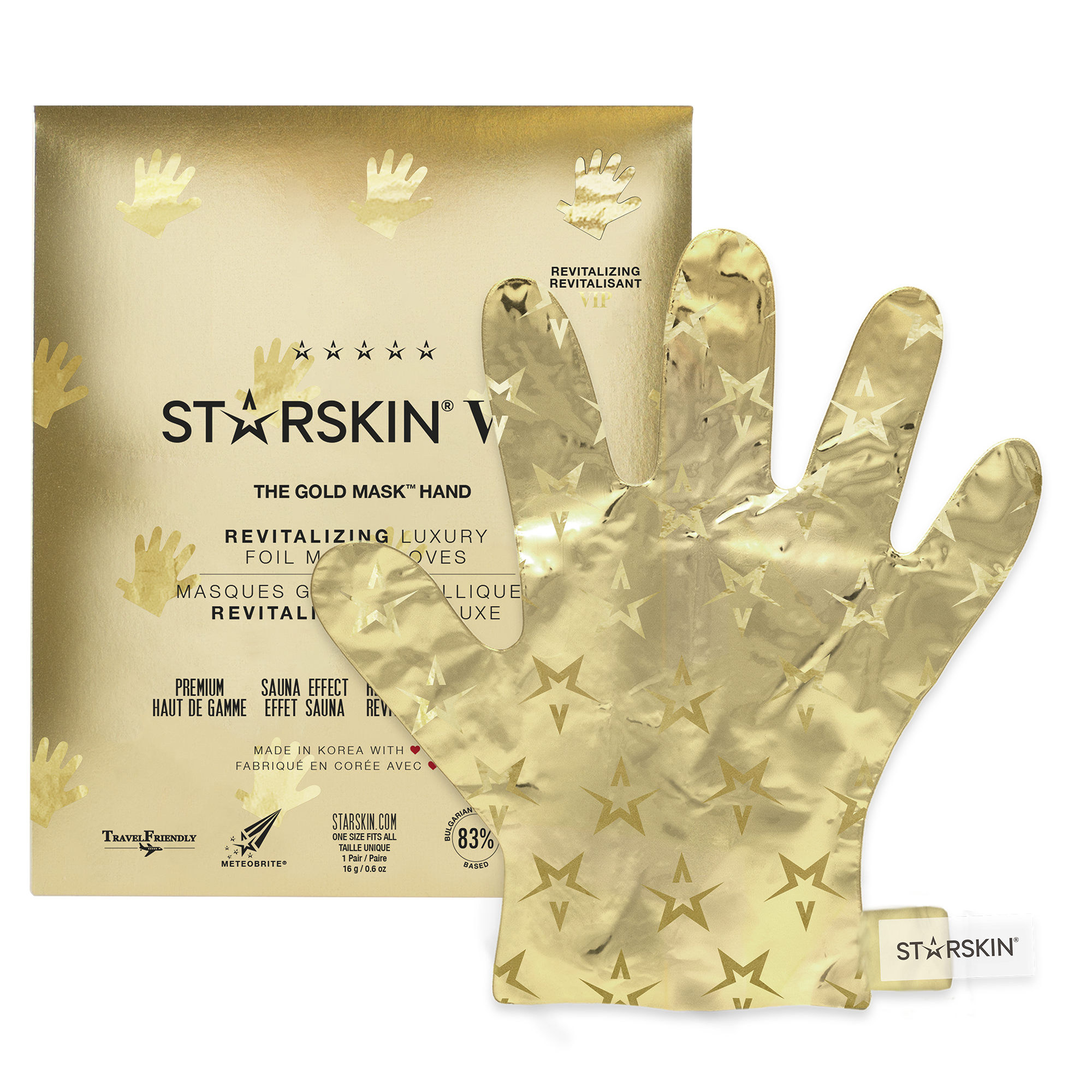 The VIP Gold Mask Hand from Starskin being shoecased