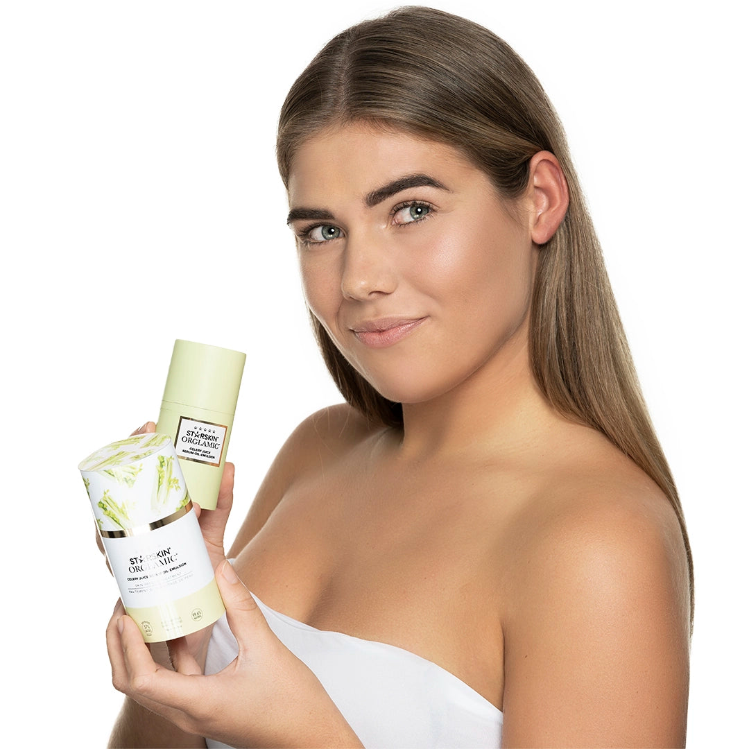Female holding the Starskin ORGLAMI CELERY JUICE SERUM-IN-OIL EMULSION