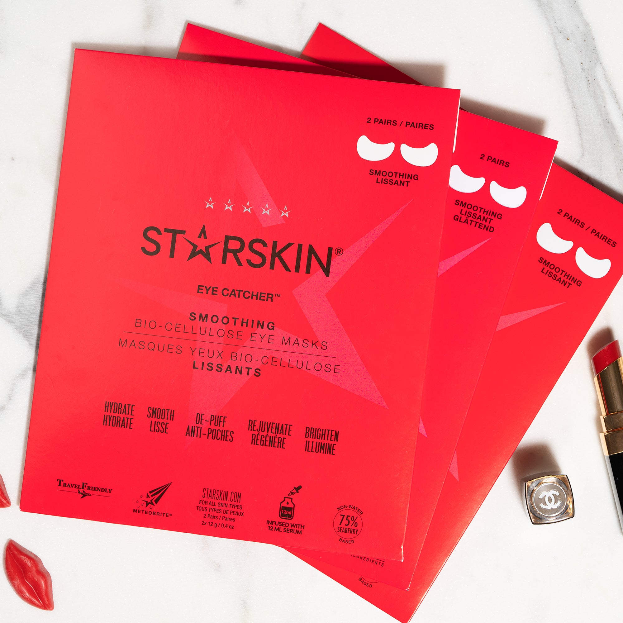 Starskin's Eye Catcher product being displayed while on a marble table. 