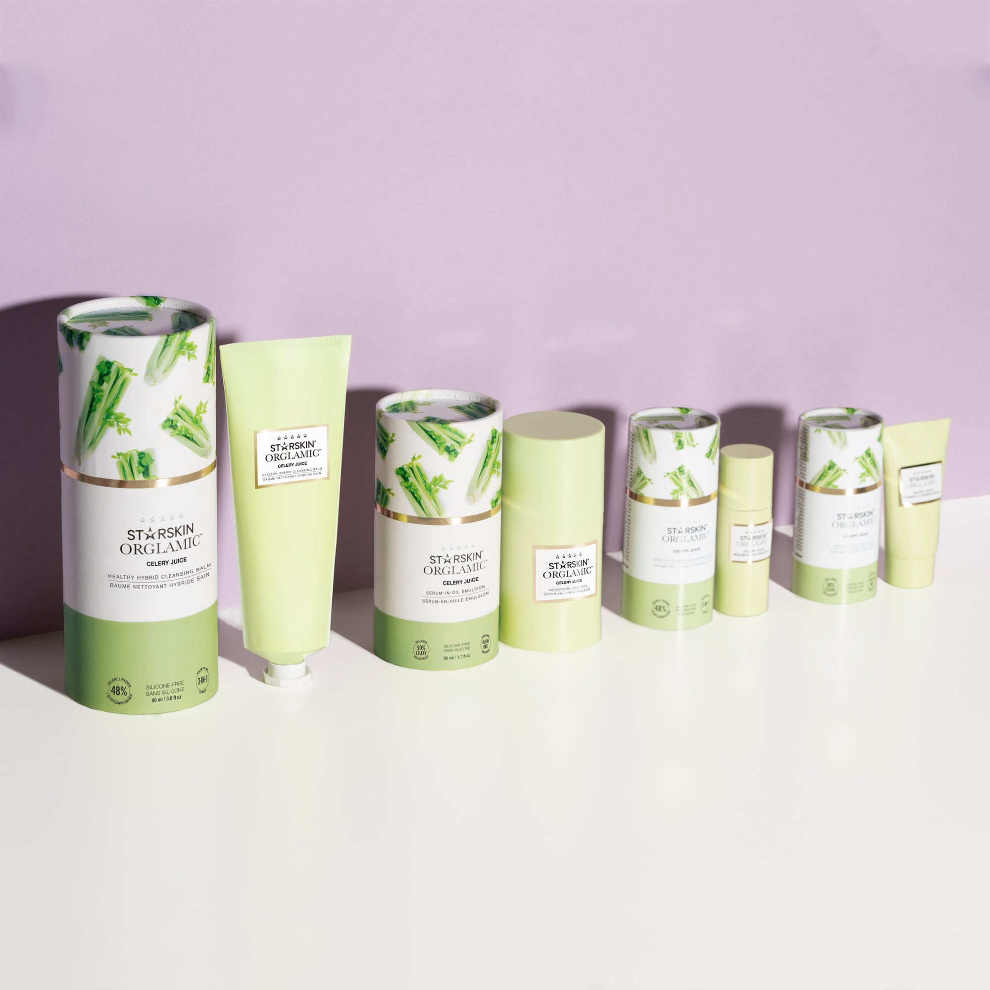 Starskin Orglamic Collection products alligned from left to right on a purple background