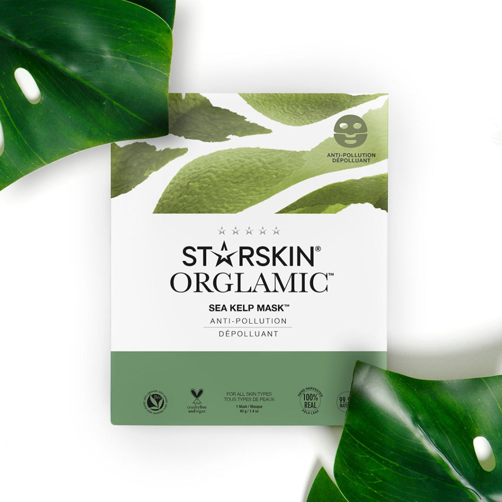 Atmospheric image of the STARSKIN ORGLAMIC Sea Kelp mask with two leaves