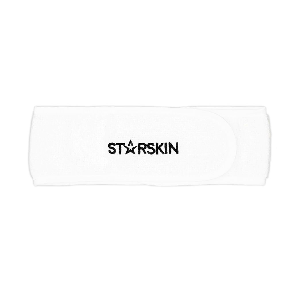 Packshot of a white STARSKIN Headband with black lettering