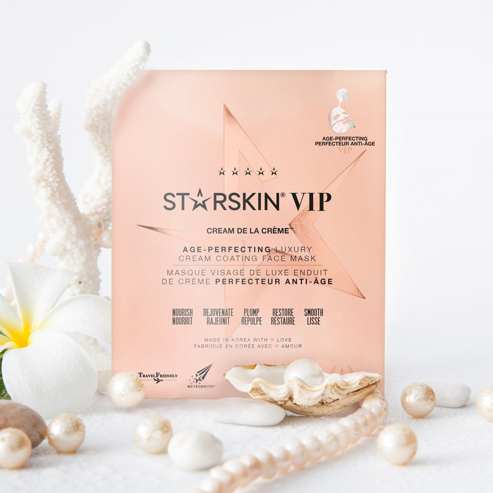 Atmospheric image of the STARSKIN Cream de la Crème VIP age-perfecting face mask with pearls and flowers