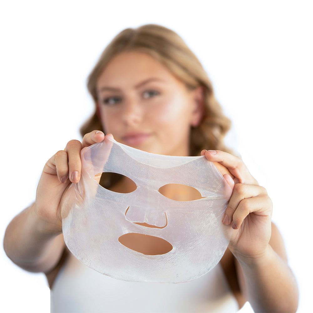 Model showing the STARSKIN After Party face sheet mask with outstretched arms