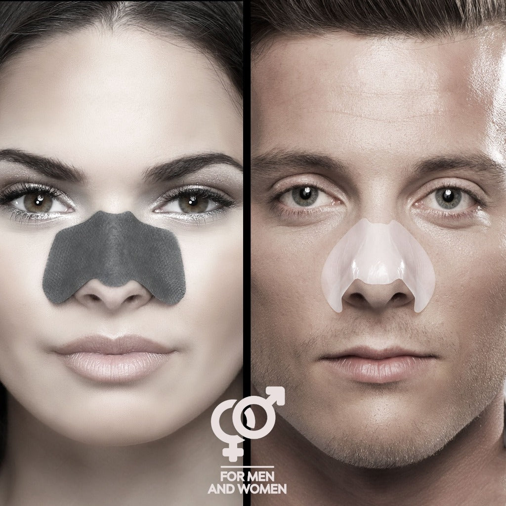 Man and women wearing the STARSKIN Sunset Strips 3-step nose strips 